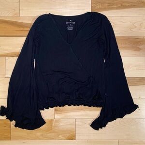 Y2K Black Wrap Top Bell Sleeve Indie Sleaze Soft and Sexy AMERICAN EAGLE